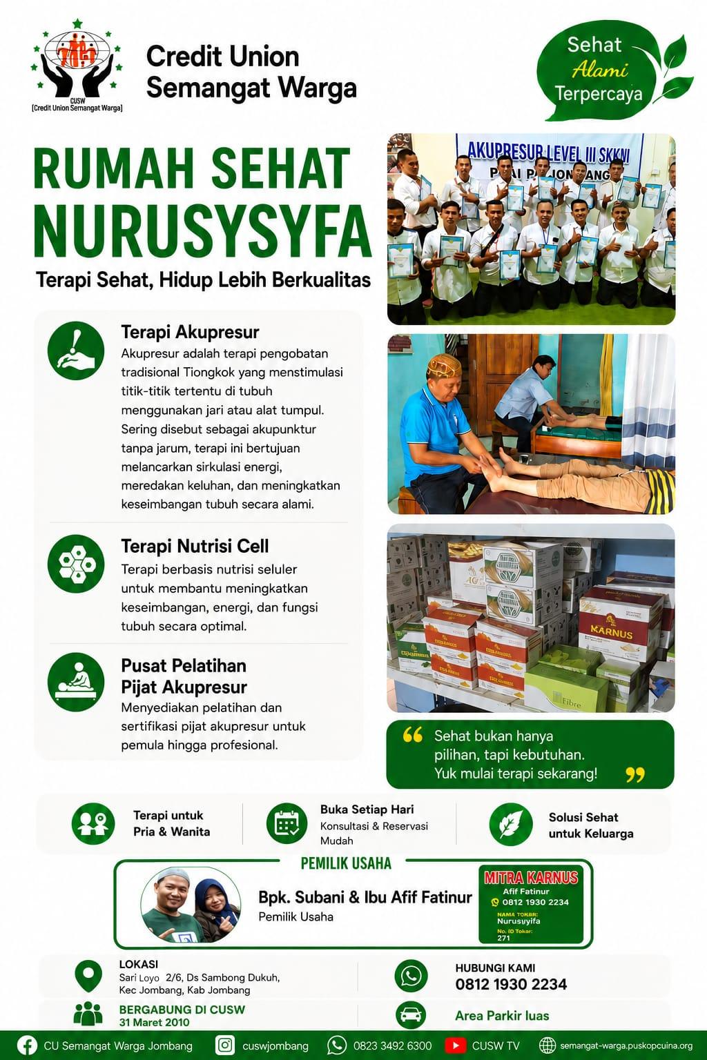 Rumah Sehat Nurusysyfa: Terapi Sehat untuk Hidup Lebih Berkualitas