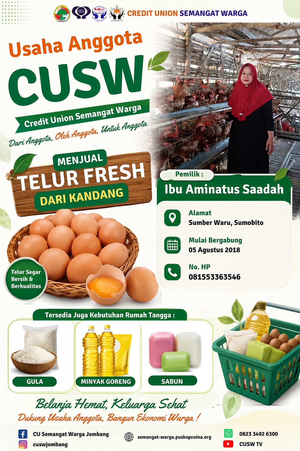 Usaha Anggota CUSW: Menyediakan Telur Fresh Berkualitas dari Kandang untuk Keluarga Sehat