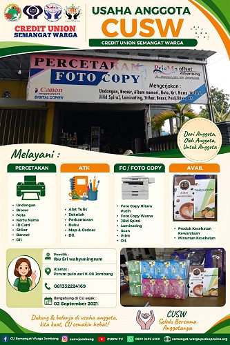 Usaha Anggota CUSW: Percetakan, ATK, Foto Copy & Avail